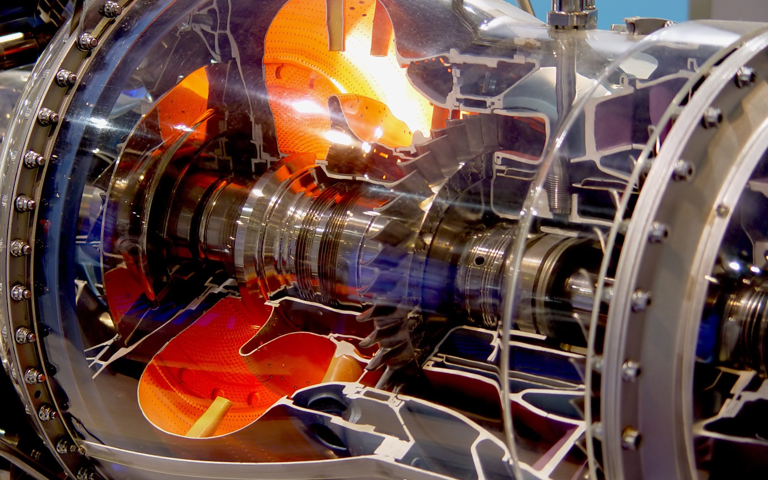 The jet engine of a plane.