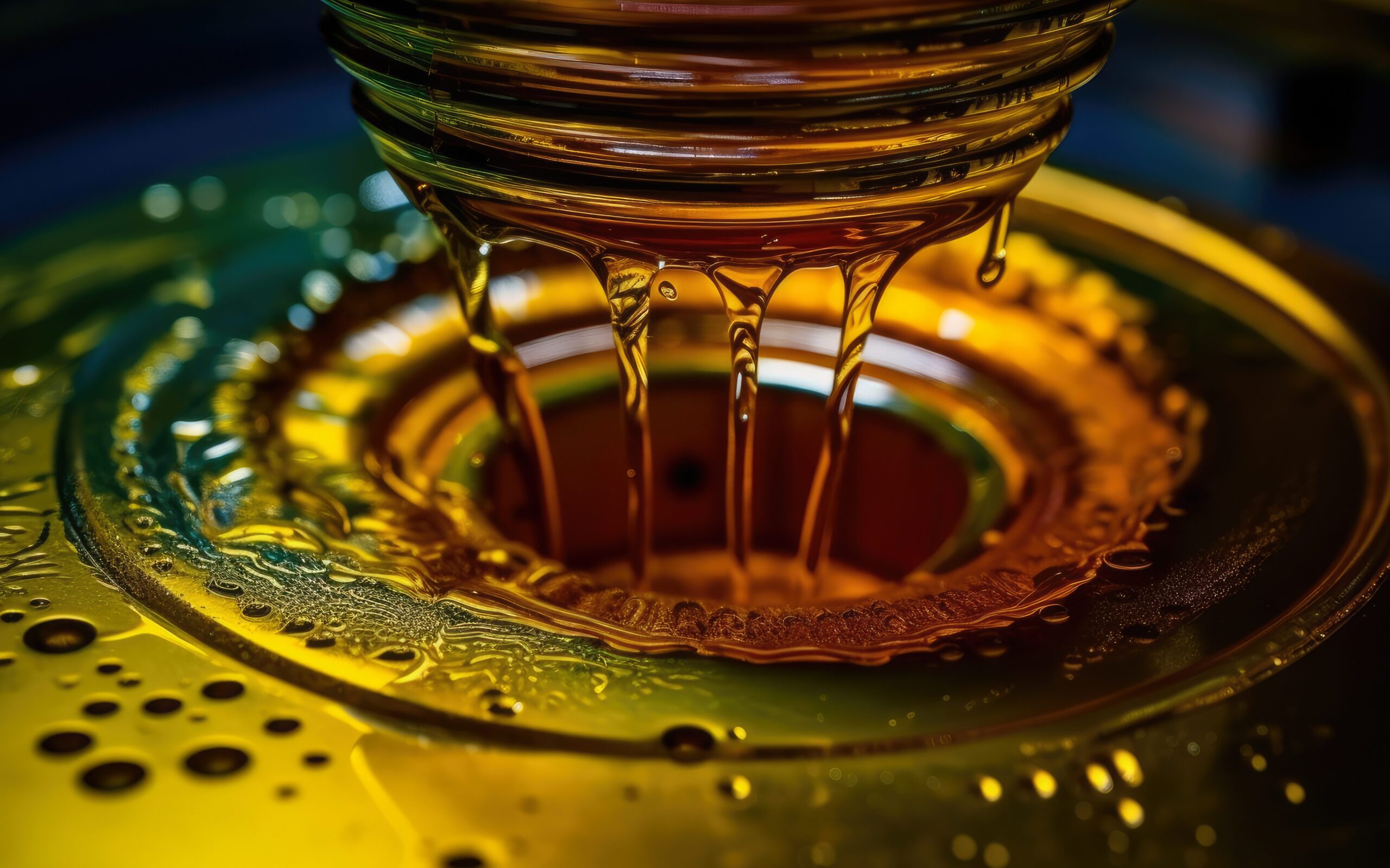 Hydraulic fluid being pumped through a filter.